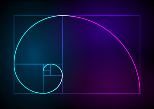 Golden ratio traditional proportions vector icon Fibonacci spiral. Vector Illustration eps 10 Minimalistic style design. Geometric shapes. Circles. Futuristic design. Abstract vector background