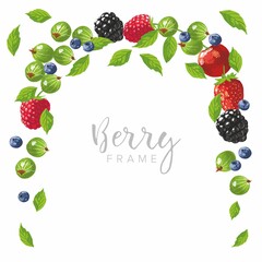 Berries and leaves corner frame, hand-drawn.	