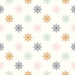 Abstract seamless pattern with mandala flower. Mosaic, tile, polka dot. Floral background.