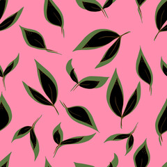 vector seamless pattern leaves with black shadow on background. For fabrics, textiles, clothing, wallpaper, paper, backgrounds, flyers and invitations