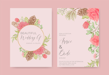 Romantic wedding invitation template with floral ornament