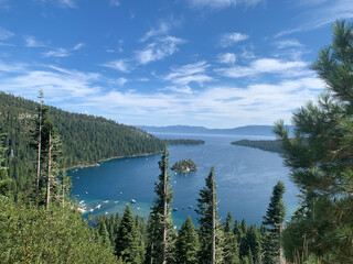 View of the lake from the mountain top in Lake Tahoe. 