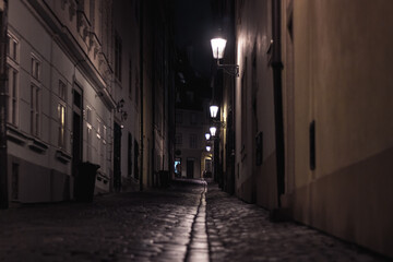 Fototapeta na wymiar old street of Prague at night