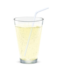 グラス レモンスカッシュ ジンジャエール 飲み物 イラスト リアル ストロー