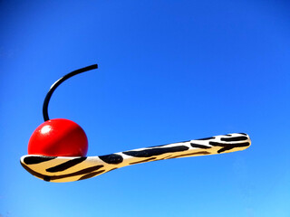 Zebra Spoon with Cherry - Black, White and Red
