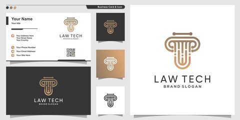 Fototapeta premium Law tech logo template with line art style and business card design Premium Vector