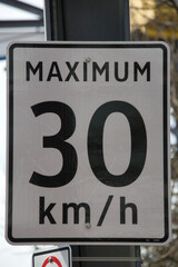 Fototapeta premium 30 km/h speed limit sign. Vancouver BC Canada 