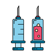 Line color medical healthcare icon set - syringe. Professional equipment symbol. Science, pharmacy, medic, chemistry background emblem element. Laboratory test. Vector medical outline illustration.