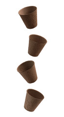 Disposable garden paper cups isolated on white background.