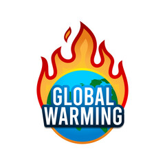 The Earth on flame. Global Warning Sign. Isolated Vector Illustration