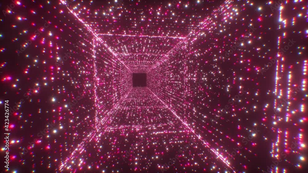 Poster digital technology tunnel. 3d big data digital square corridor with futuristic matrix. binary code p