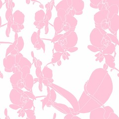 Obraz na płótnie Canvas Seamless floral pattern with orchids, pink line on white. Hand drawn illustration for fabric, wrapping, prints and other design.