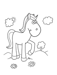 Zelfklevend Fotobehang Paard Pony Kleurboek Pagina Vector Illustratie Art © Blue Foliage