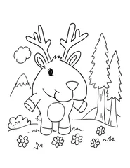 Gordijnen Schattig bos hert kleurboek pagina vectorillustratie kunst © Blue Foliage