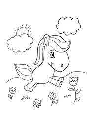 Zelfklevend Fotobehang Schattige pony paard kleurboek pagina vectorillustratie kunst © Blue Foliage
