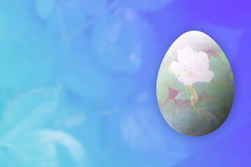 hand painted antiue illutration of an easter egg over a floral flower gradient background