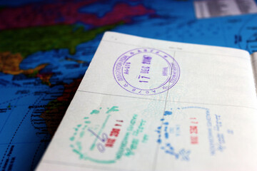Passport pages with Visa and Immigration stamps