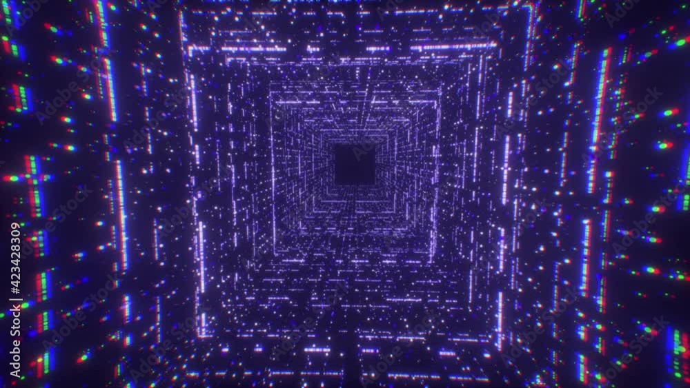 Poster digital technology tunnel. 3d big data digital square corridor with futuristic matrix. binary code p