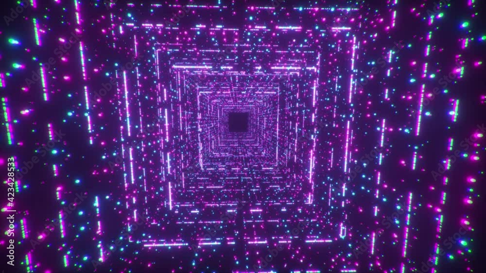 Poster digital technology tunnel. 3d big data digital square corridor with futuristic matrix. binary code p