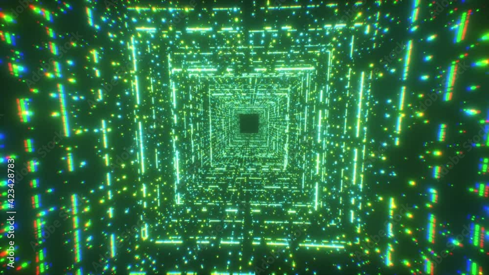 Poster digital technology tunnel. 3d big data digital square corridor with futuristic matrix. binary code p
