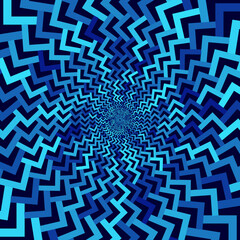 Geometric optical illusion with arrows. Blue circle pattern.