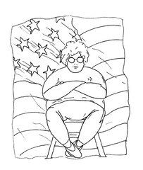 The drawing of the Man is made in black liner on a white background.