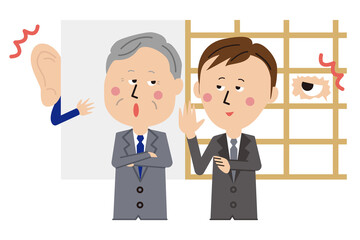 ポップな2人のビジネスマン「壁に耳あり障子に目あり」