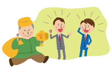 ポップな青いスーツの男性　 笑う門に福来る