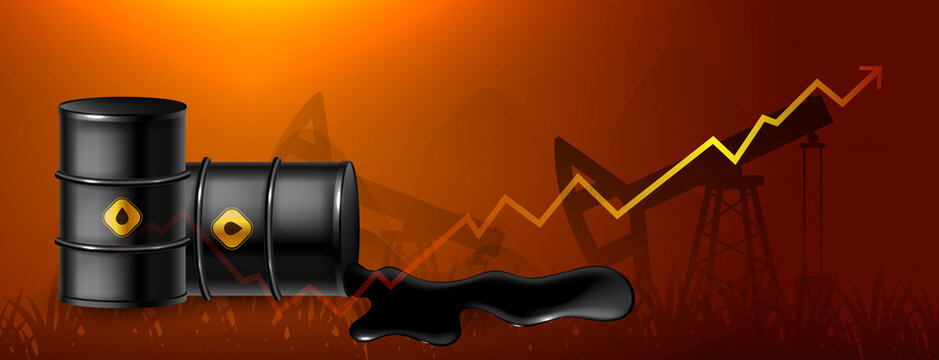 Oil price graph, spilled oil barrel