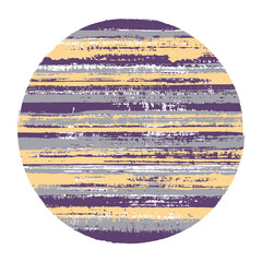 Modern circle vector geometric shape with striped texture of paint horizontal lines. Old paint texture disc. Badge round shape logotype circle with grunge background of stripes.