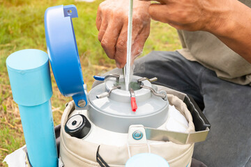 tools for artificial insemination of cow, Animal semen storage tank.