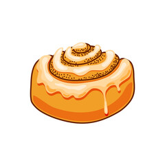 Bun with cinnamon and cream on a white background. Isolated background. Vector illustration.