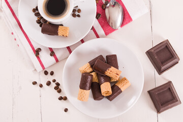 Chocolate wafer rolls.

