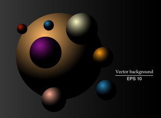 Vector abstract background. Colored circles with gradient fill on a dark background.
