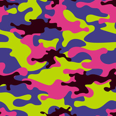 Fototapeta na wymiar Camouflage seamless pattern modern. Military texture of multi-colored spots. Abstract camo from spots. Print on fabric on textiles. Vector illustration