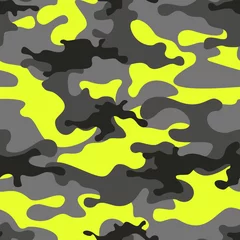 Fotobehang Camouflage Camouflage naadloos patroon. Abstracte camo van grijze en gele vlekken. Militaire textuur. Print op stof op kleding. vector illustratie