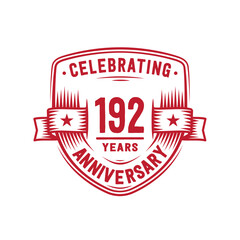 192 years anniversary celebration shield design template. 192nd anniversary logo. Vector and illustration.
