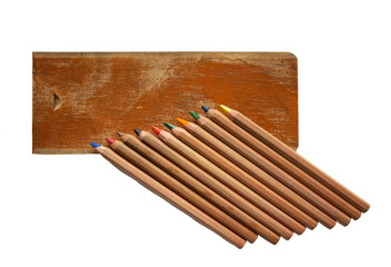 Colorful pencils on a white background. Stationery and school items.