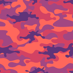 Fototapeta na wymiar Camouflage seamless pattern modern. Military texture. endless background of red and purple spots. Abstract camo. Print on fabric. Vector