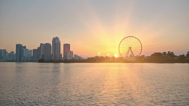 The Ferris wheel in the Oaks, Sharjah Arab Emirates. High quality 4k footage