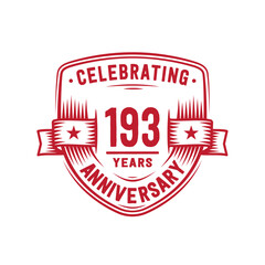 193 years anniversary celebration shield design template. 193rd anniversary logo. Vector and illustration.
