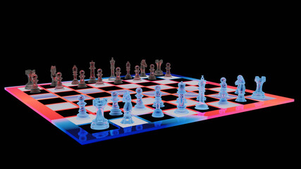 Fototapeta premium Chessboard with retro style colors. Isolated on black background. 3d rendering.