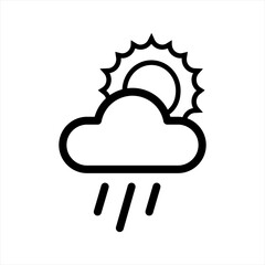 Cloud with rain and sun icon isolated on white background. Weather forecast. vector, thin line icon