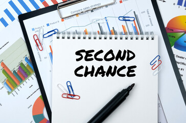 On the table are reports, charts, a notebook with the inscription - SECOND CHANCE