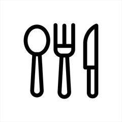 Spoon, fork and knife icon. Cutlery. Tableware set flat style. Dinnerservice collection. Plate, fork and knife for apps and websites. Dinner service