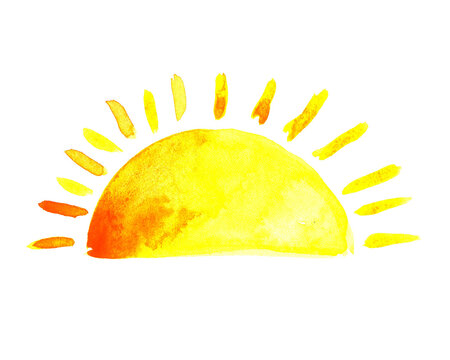 Summer sun. Hand drawn watercolor sun icon
