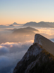 Sonnenaufgang am Schober am Fuschlsee in Salzburg. Sunrise on a mountain top