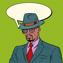 elegant retro african businessman Stylish man in a suit and hat