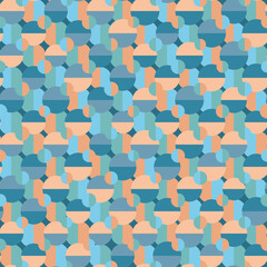 Colourful seamless geometric vector pattern with layered circles and semicircles in shades of blue and orange. Playful stylish texture for wallpaper, wrapping paper and fashion fabrics.
