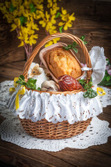 Traditional Easter basket with food.